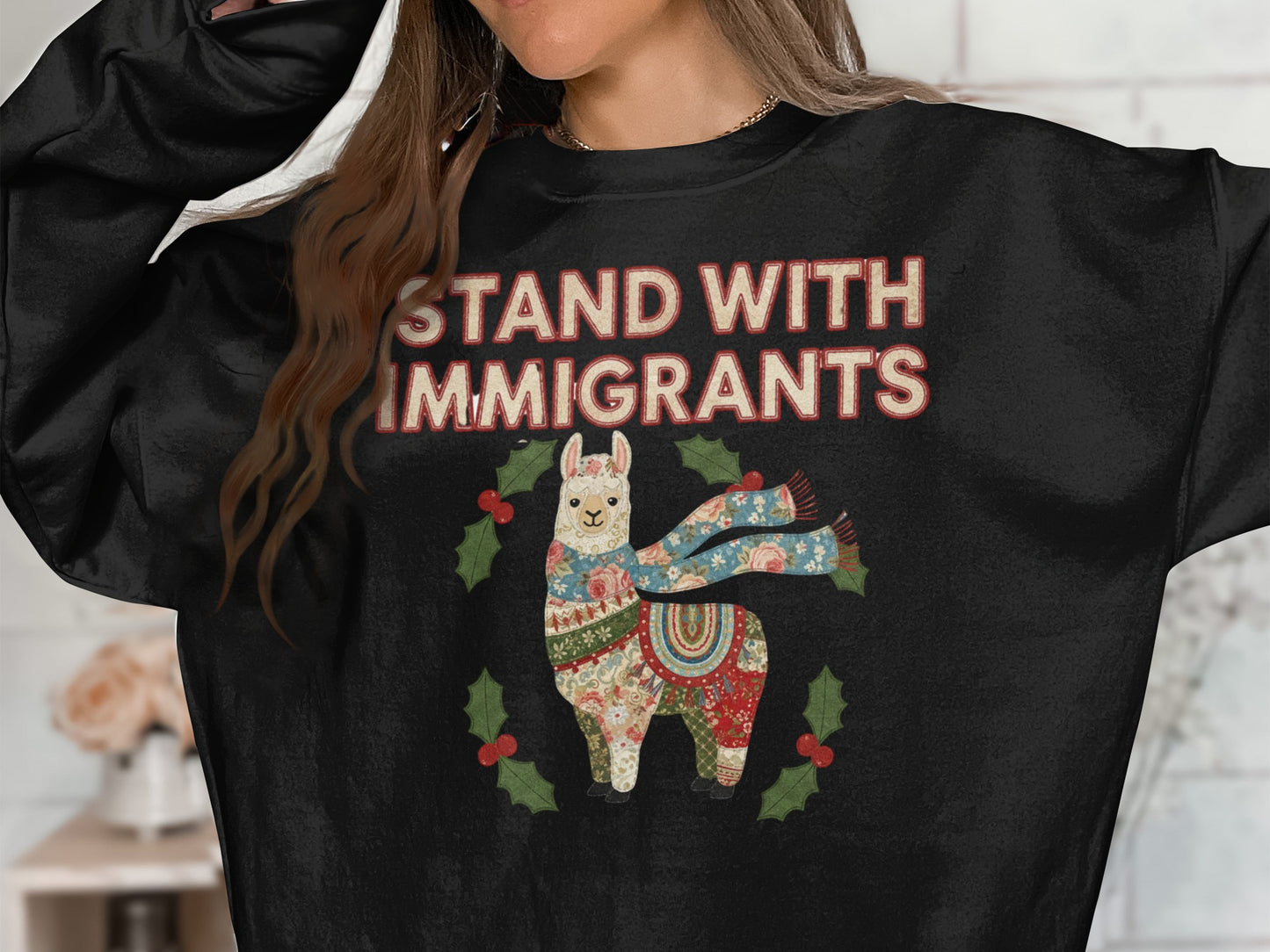 Stand With Immigrants Llama Design Sweatshirt