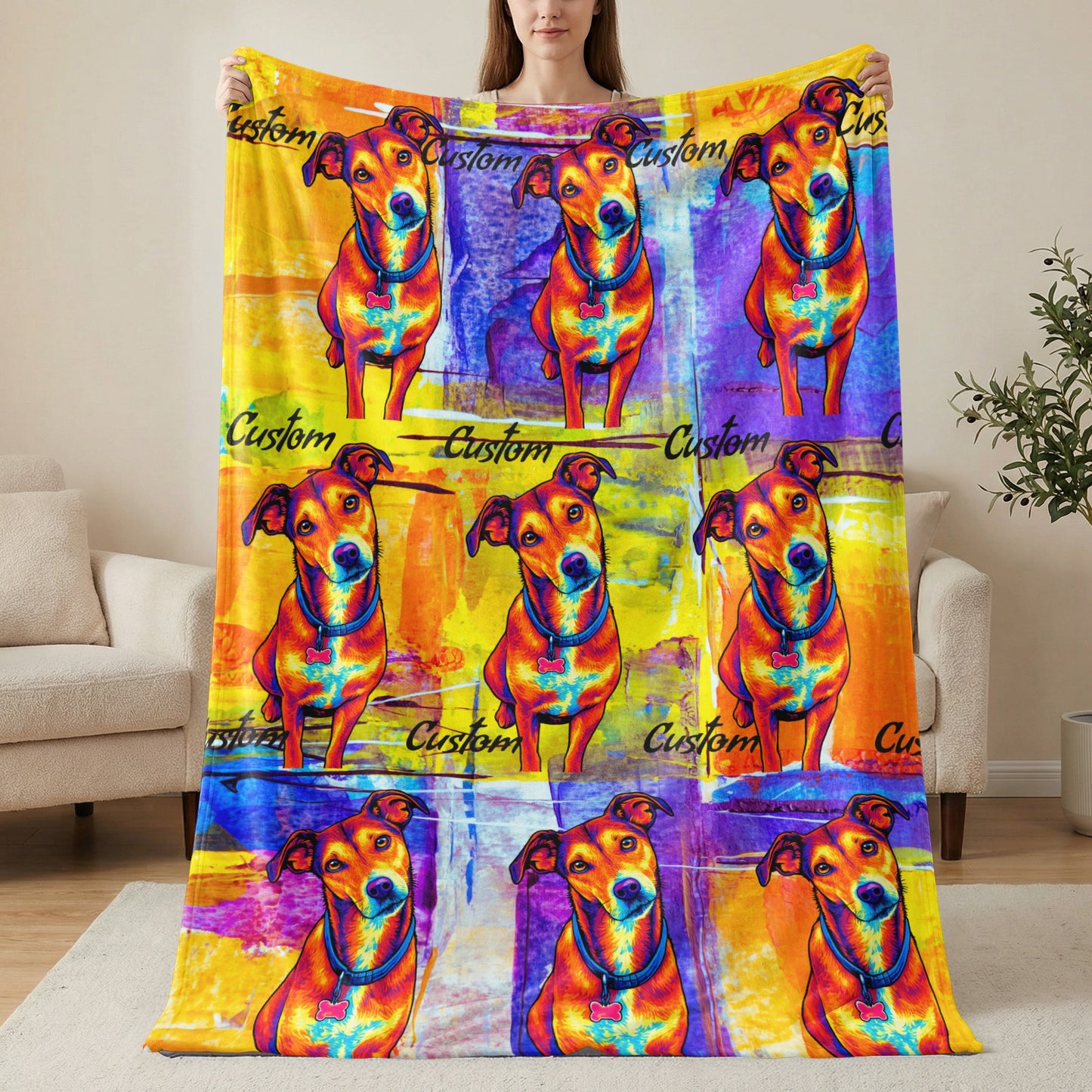 Custom Personalized Unique Gift Pop Art Style, Pet Gift or Family Gift Velveteen Plush Blanket