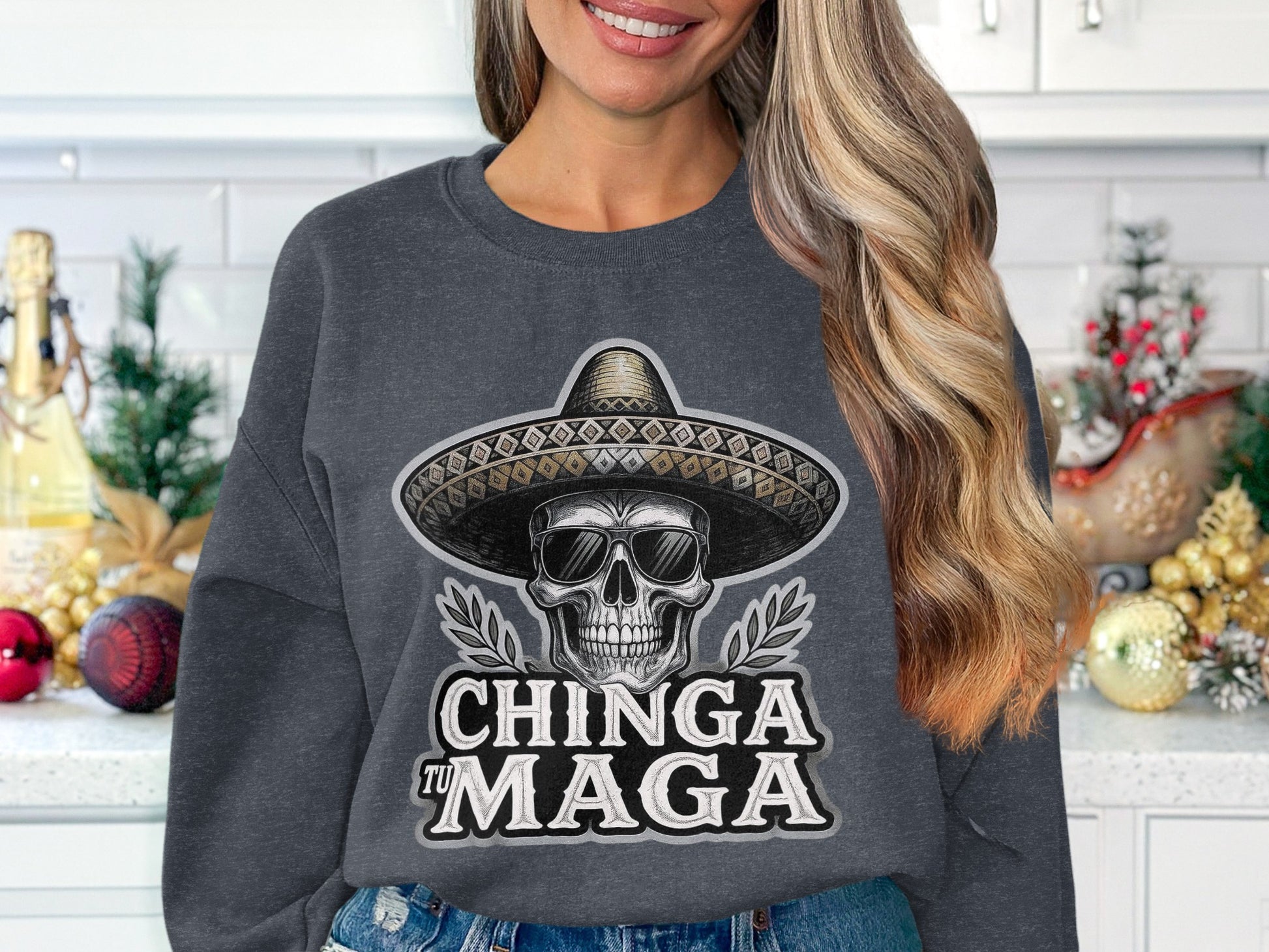 Chinga Tu Maga Sombrero Skull Graphic Sweatshirt product