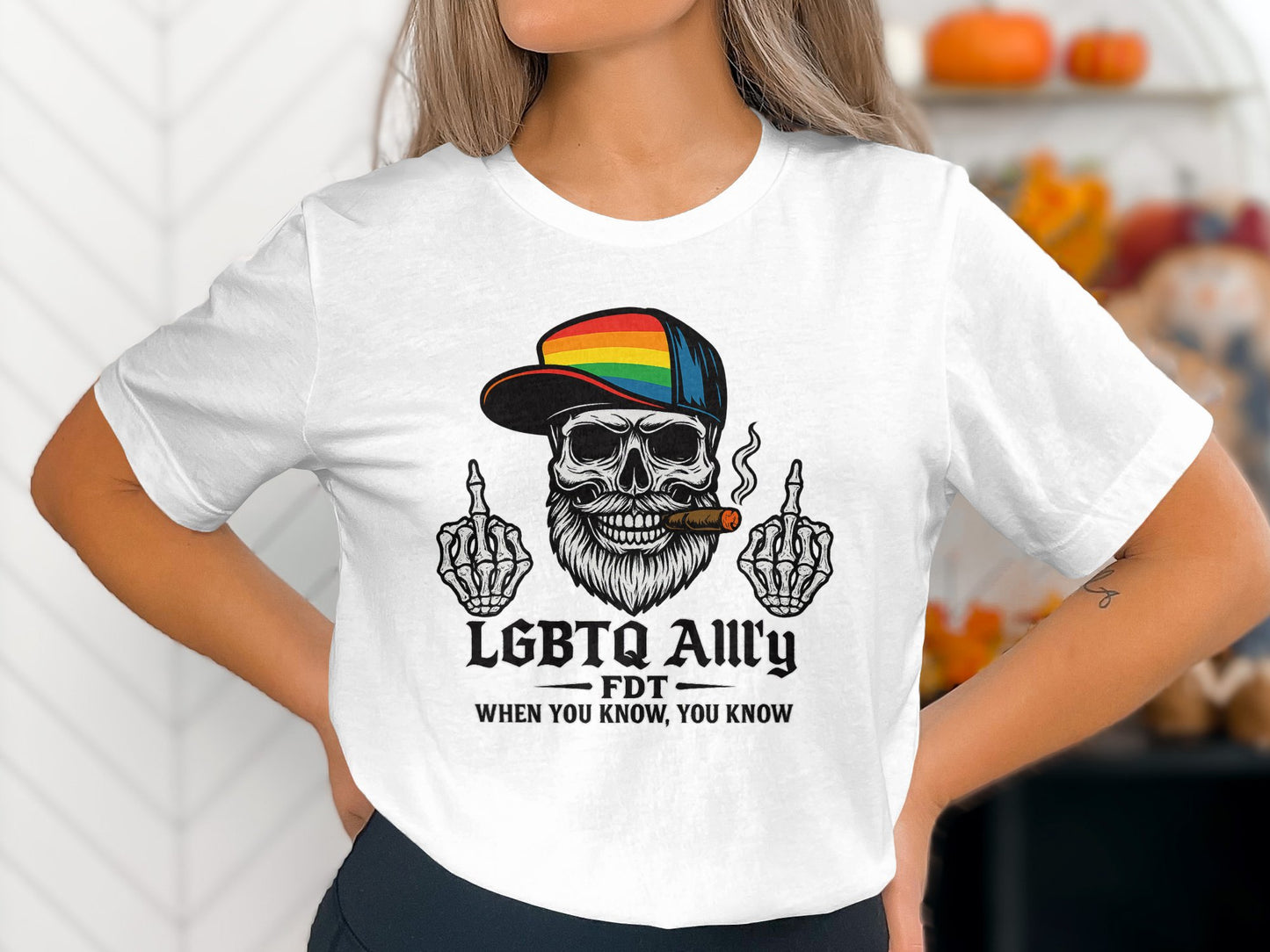 LGBTQ Ally Skull with Hat and Cigar Graphic Tee product type