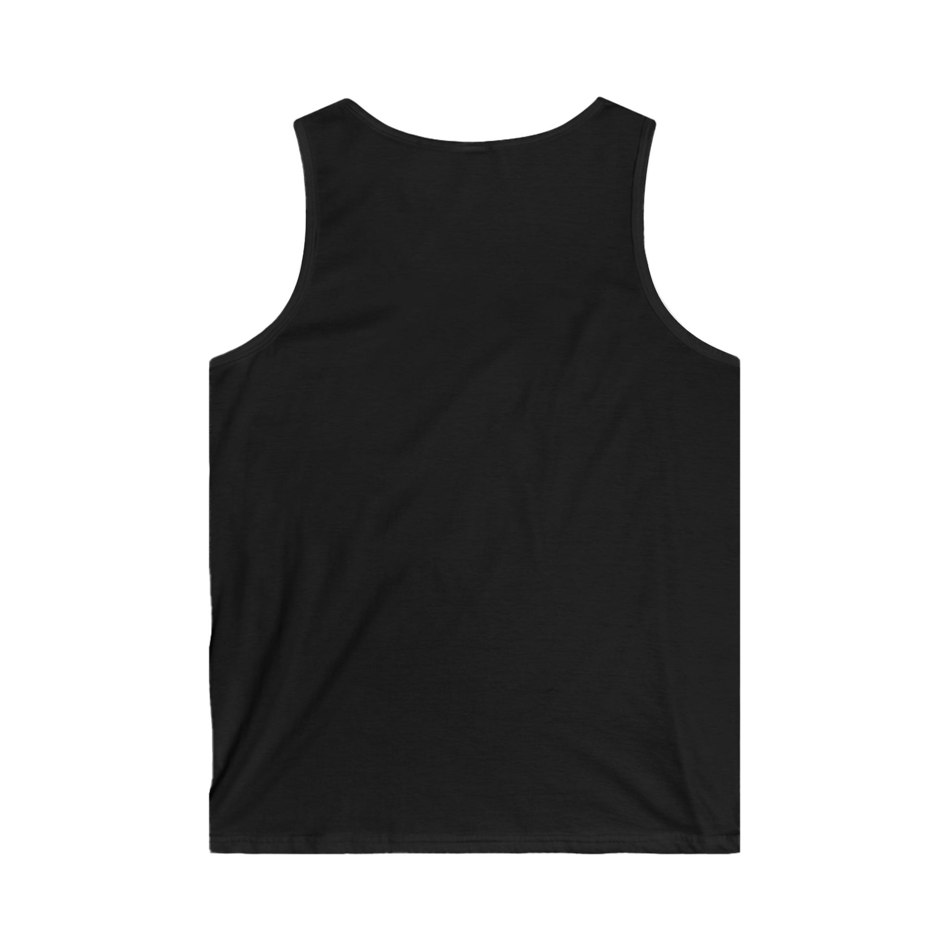 Black sleeveless crewneck tank top, back view