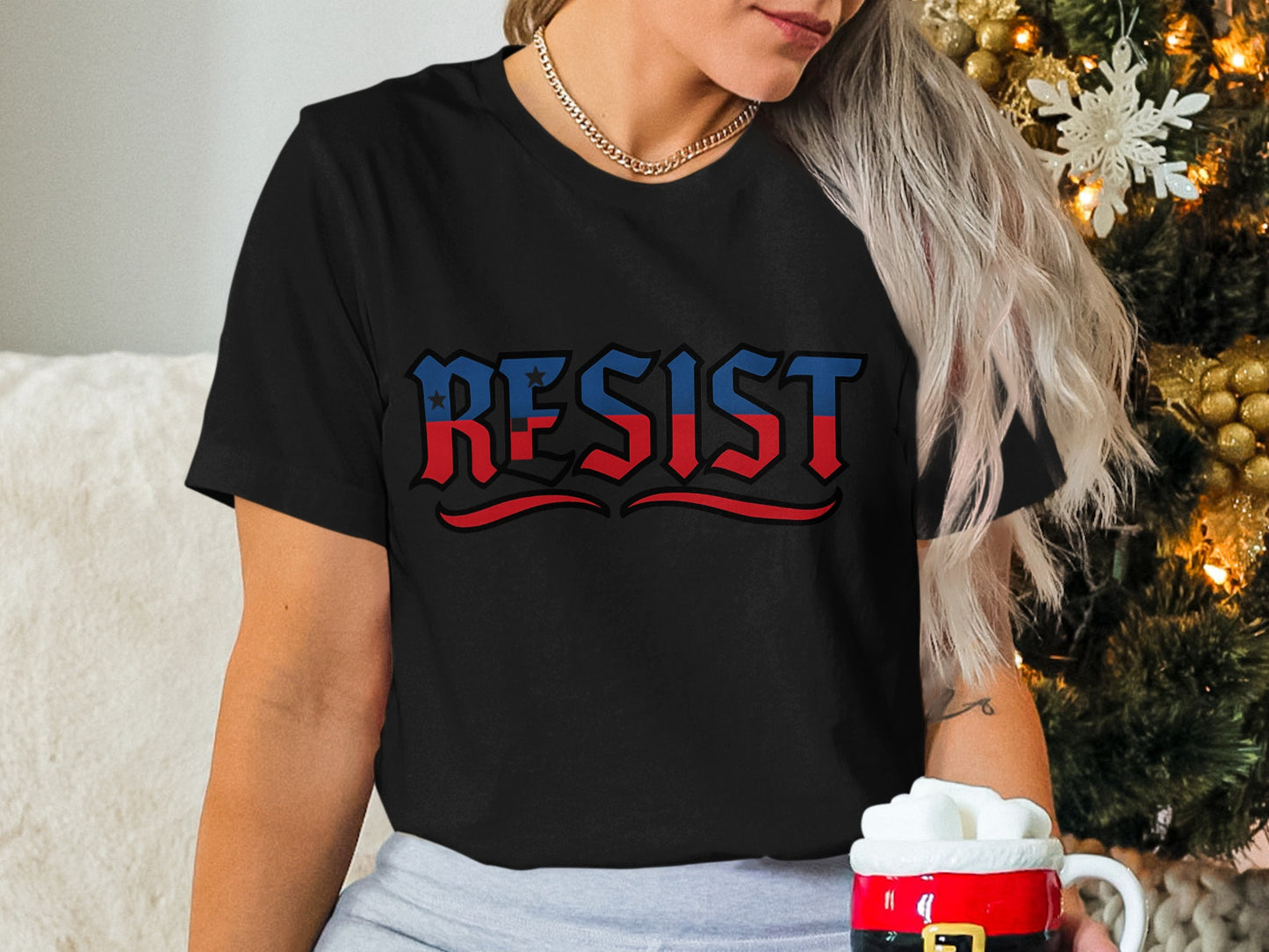 Resist Graphic T-Shirt with Holiday Theme Design