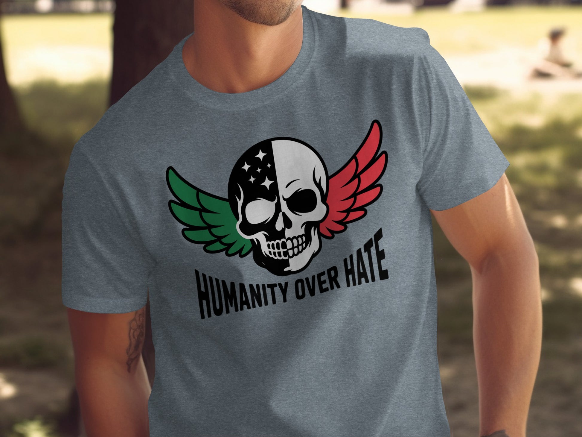 Humanity Over Hate Skull Wings Graphic T-shirt product type