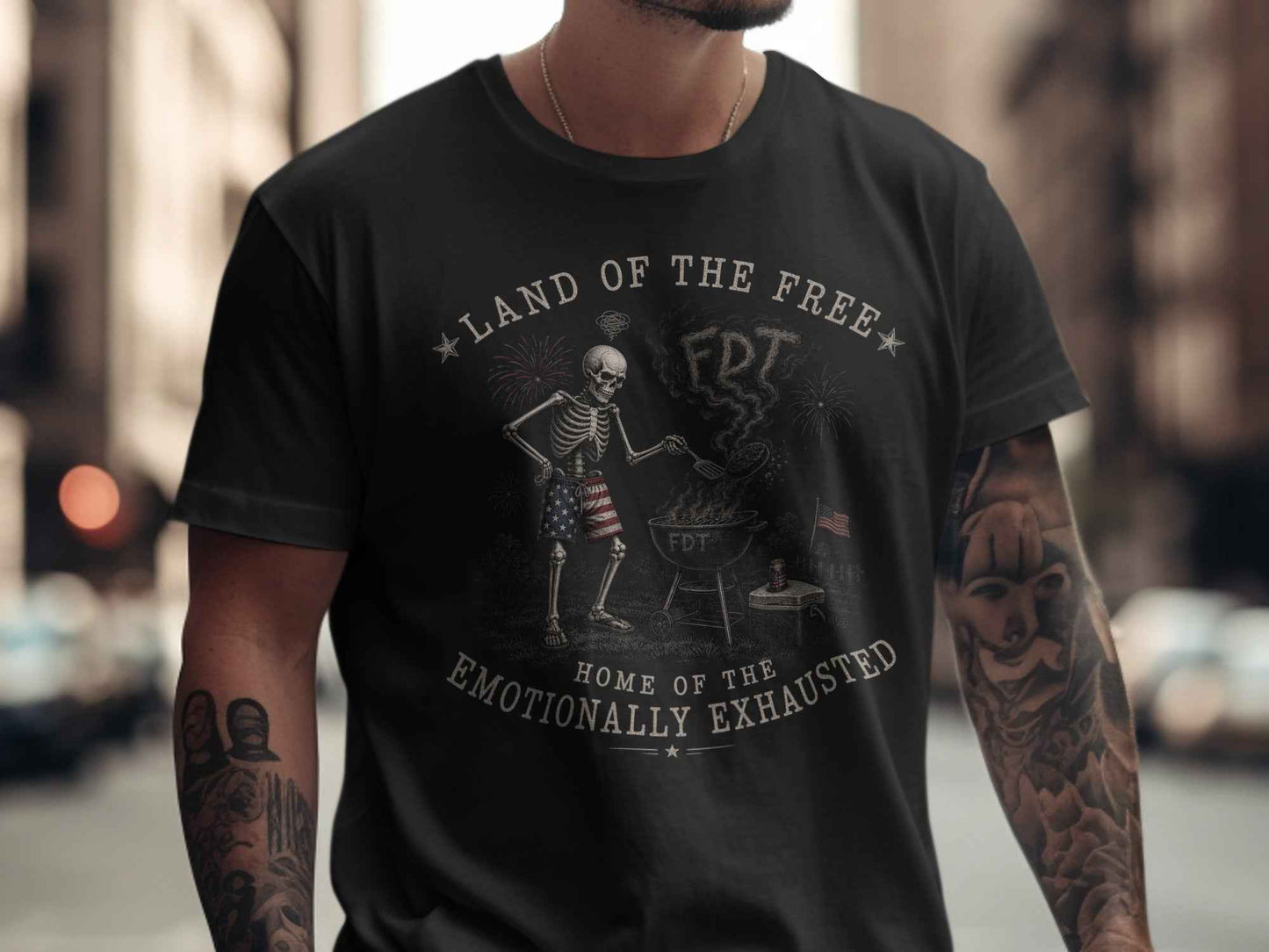 Emotionally Exhausted BBQ Skeleton T-Shirt