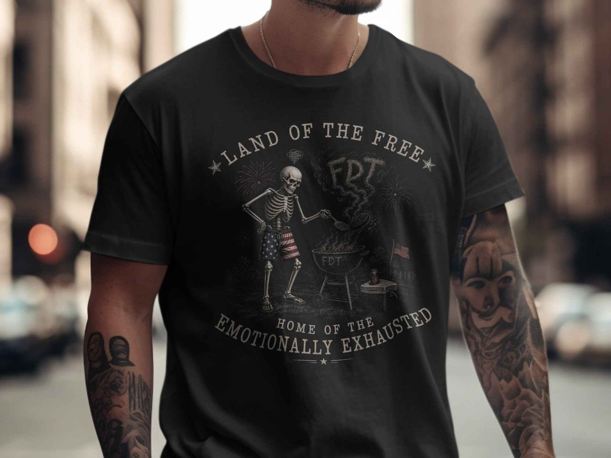 Emotionally Exhausted BBQ Skeleton T-Shirt