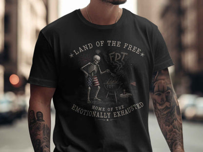 Emotionally Exhausted BBQ Skeleton T-Shirt