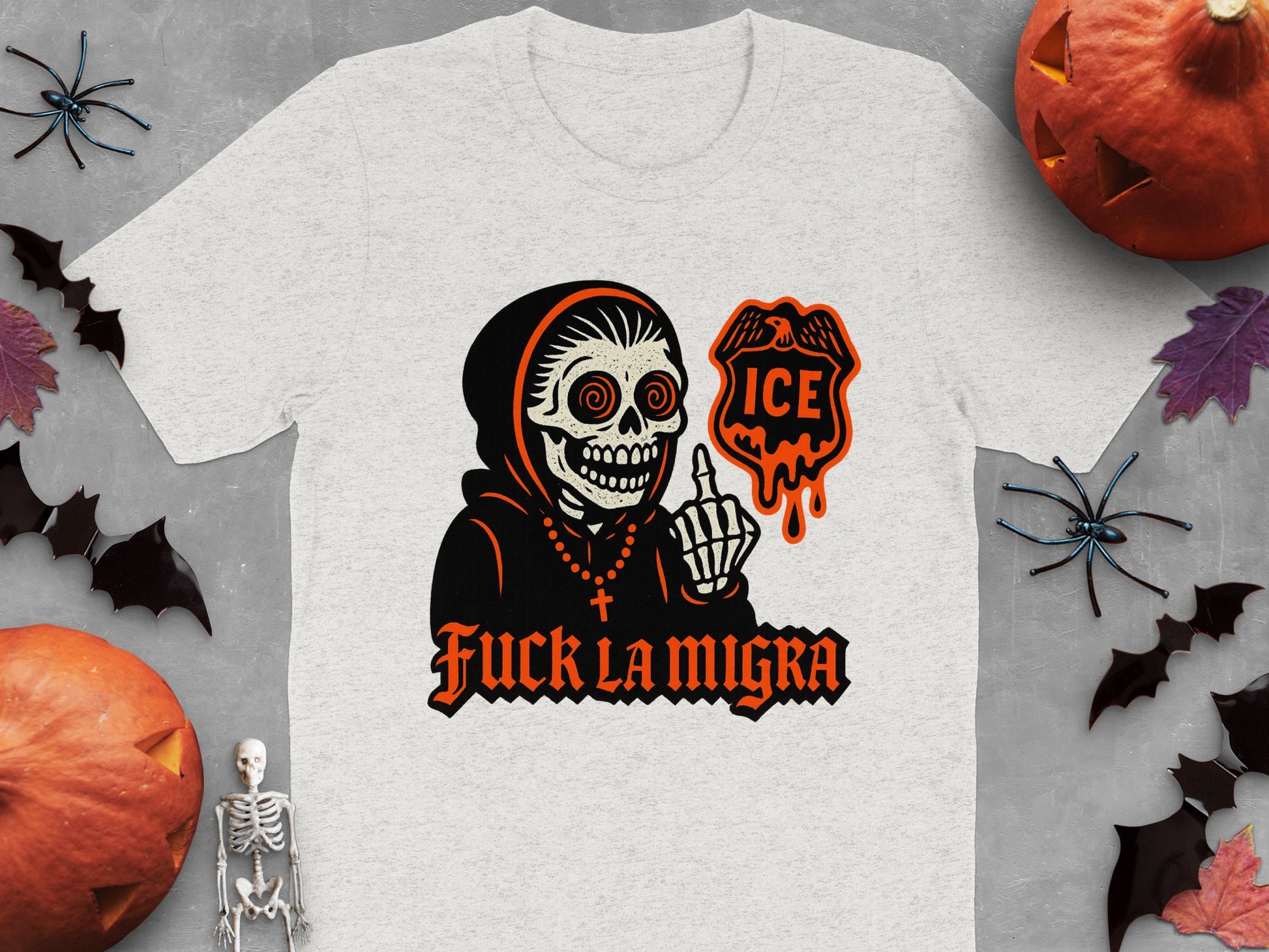 Fuck La Migra Skeleton with ICE Patch Halloween product type