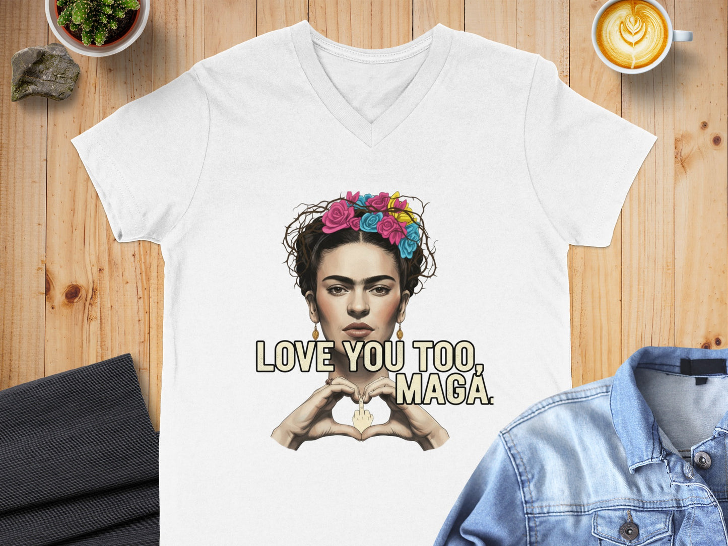 Love You Too Maga White V-Neck T-Shirt Product