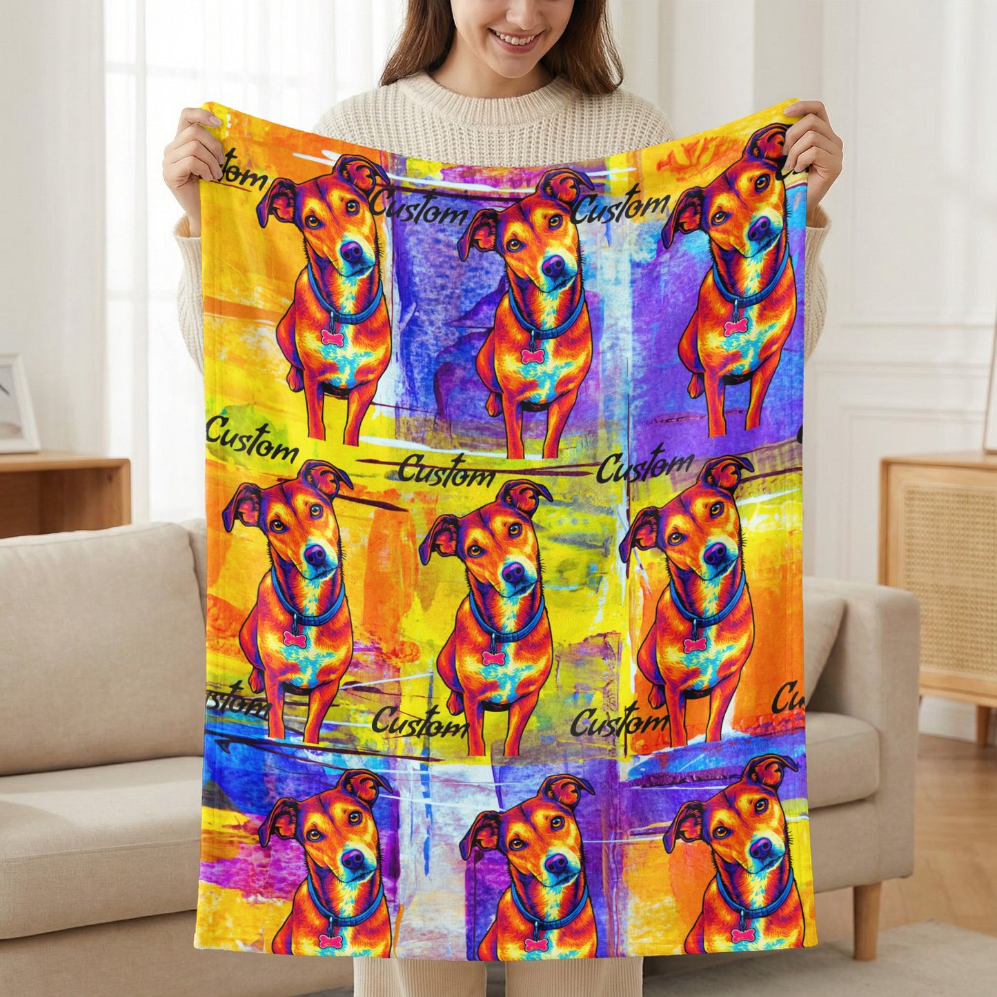 Custom Personalized Unique Gift Pop Art Style, Pet Gift or Family Gift Velveteen Plush Blanket