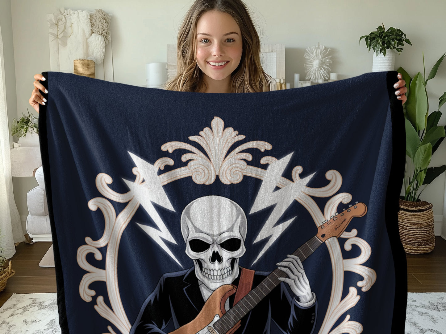 Skull Design with Guitar Print Cozy Blanket product