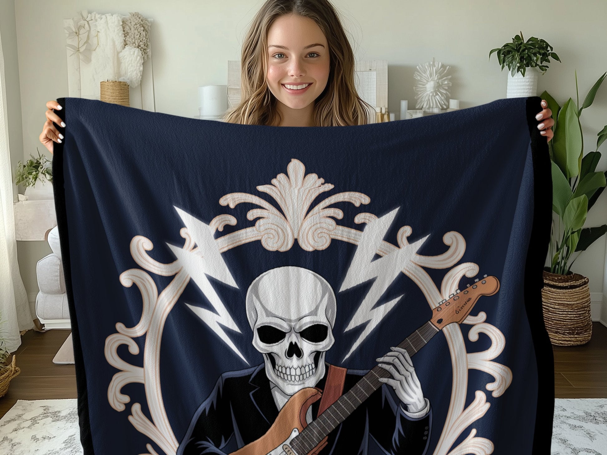 Skull Design with Guitar Print Cozy Blanket product