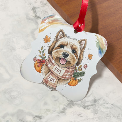 Festive Dog Illustration Ornament with Leaves and Pumpkins