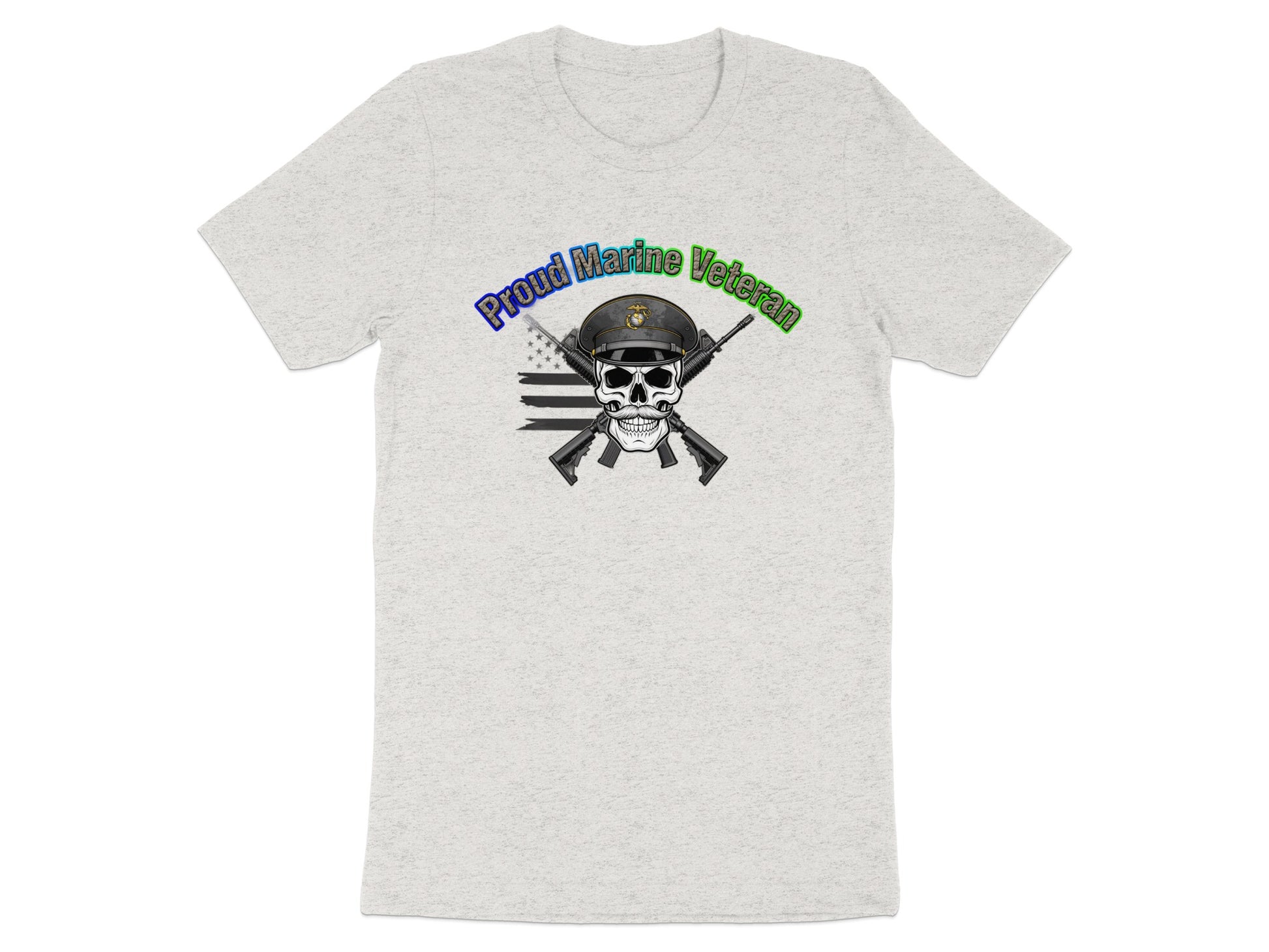 Proud Marine Veteran Skull Design Graphic Tee