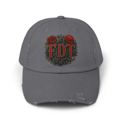 Gothic Rose Skull Design Grey Distressed Cap product