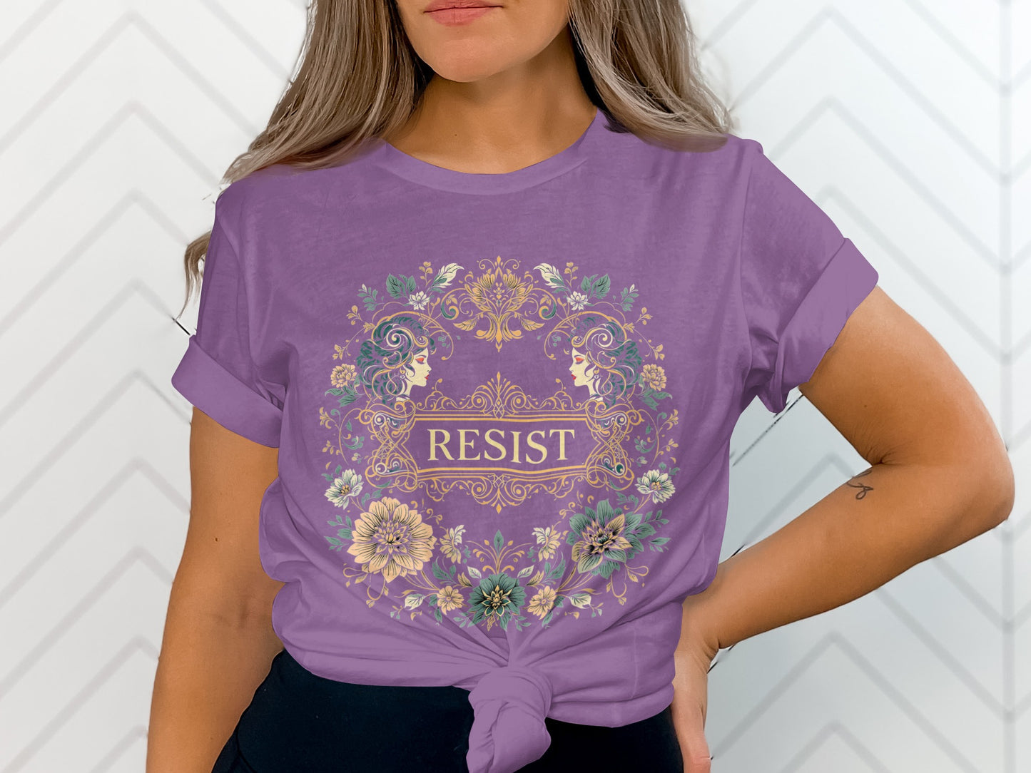 Resist Graphic Tee with Floral Design T-Shirt