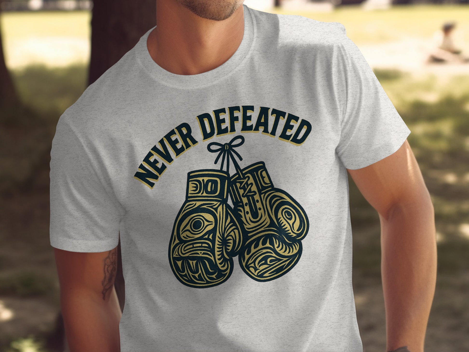 Never Defeated Boxing Gloves Graphic Tee product type