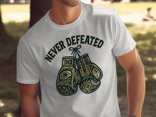 Never Defeated Boxing Gloves Graphic Tee product type