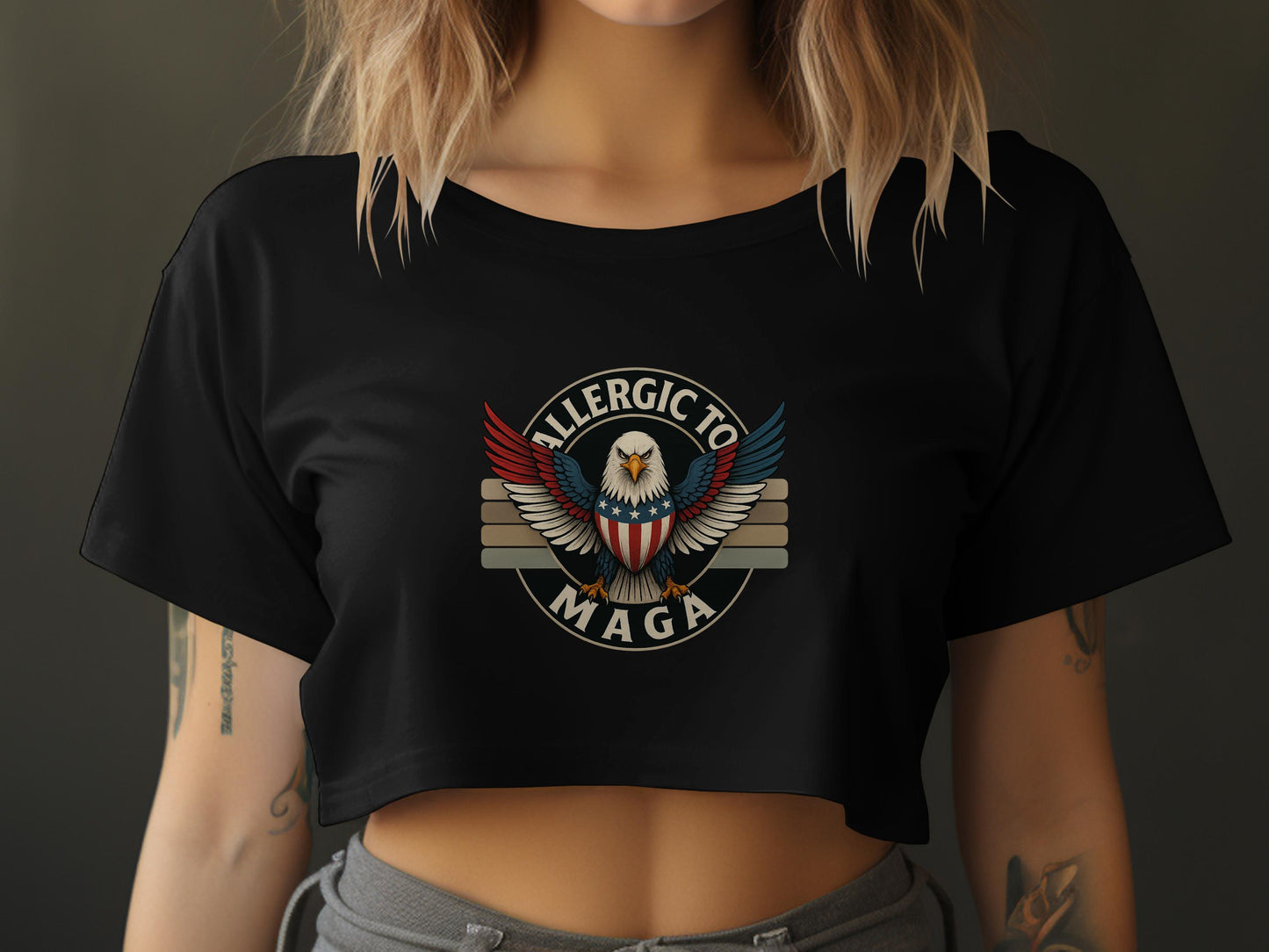 Allergic to MAGA Bald Eagle Graphic Crop Top product type