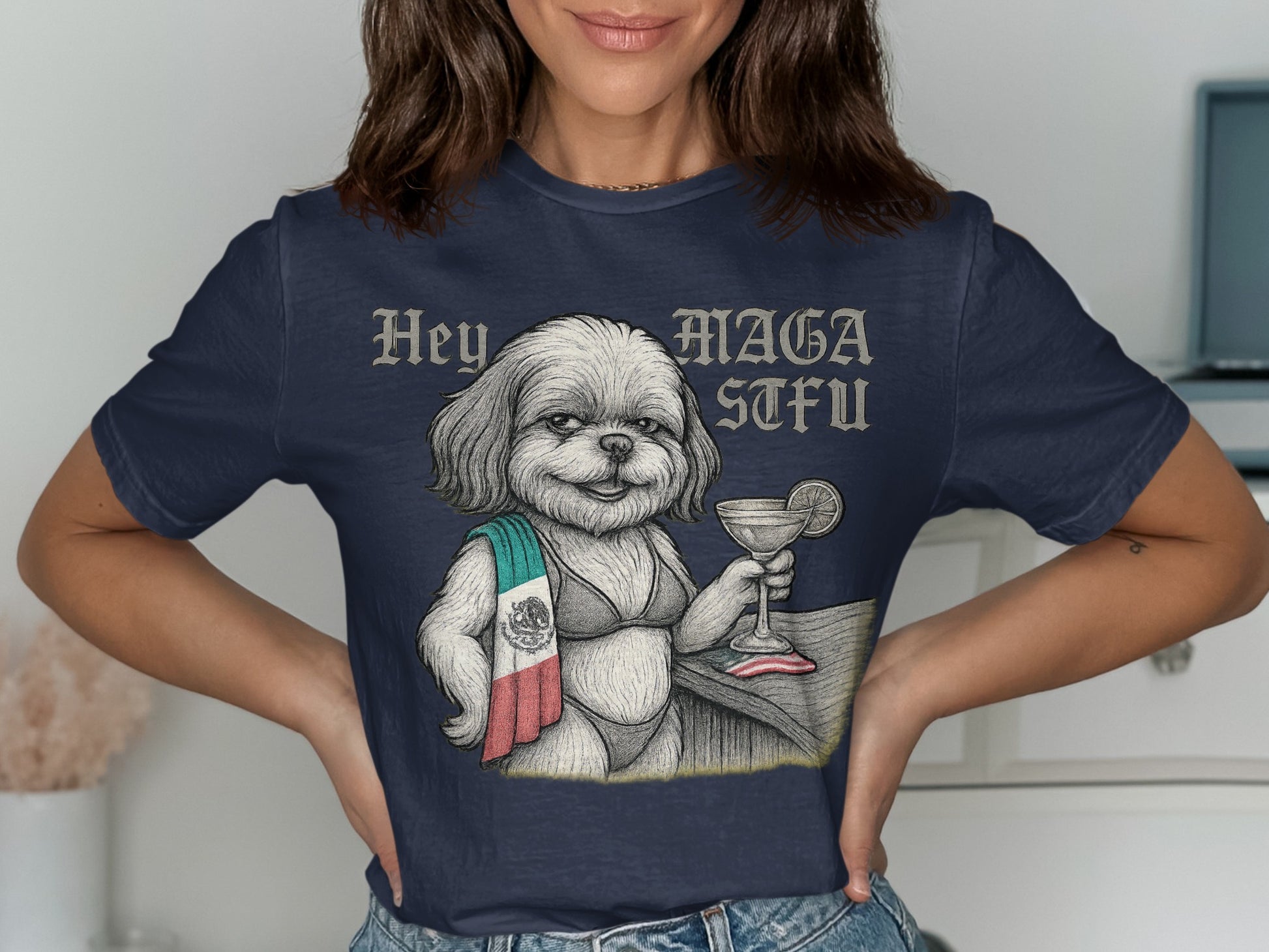 Hey Maga STFU Dog With Martini T-Shirt product
