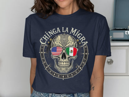 Chinga La Migra Skull Graphic Tee Shirt product type