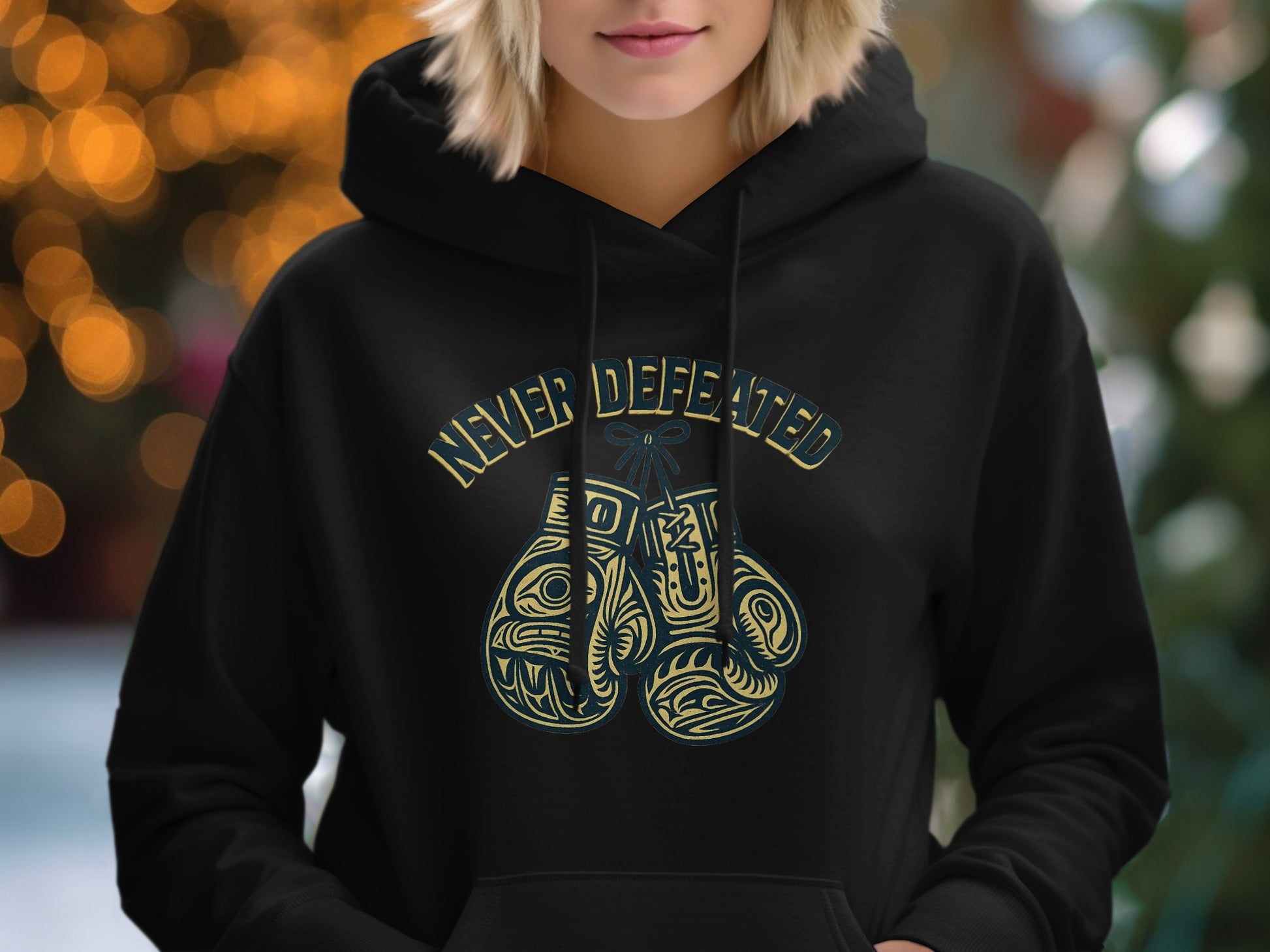 Never Defeated Boxing Gloves Design Hoodie product