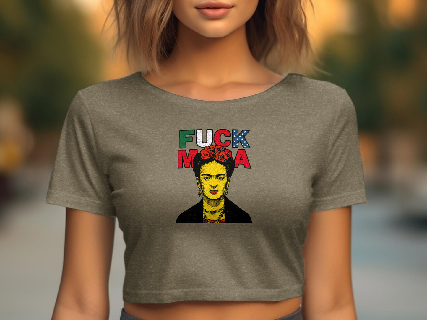 Colorful Artistic Design Face Print Crop Top product