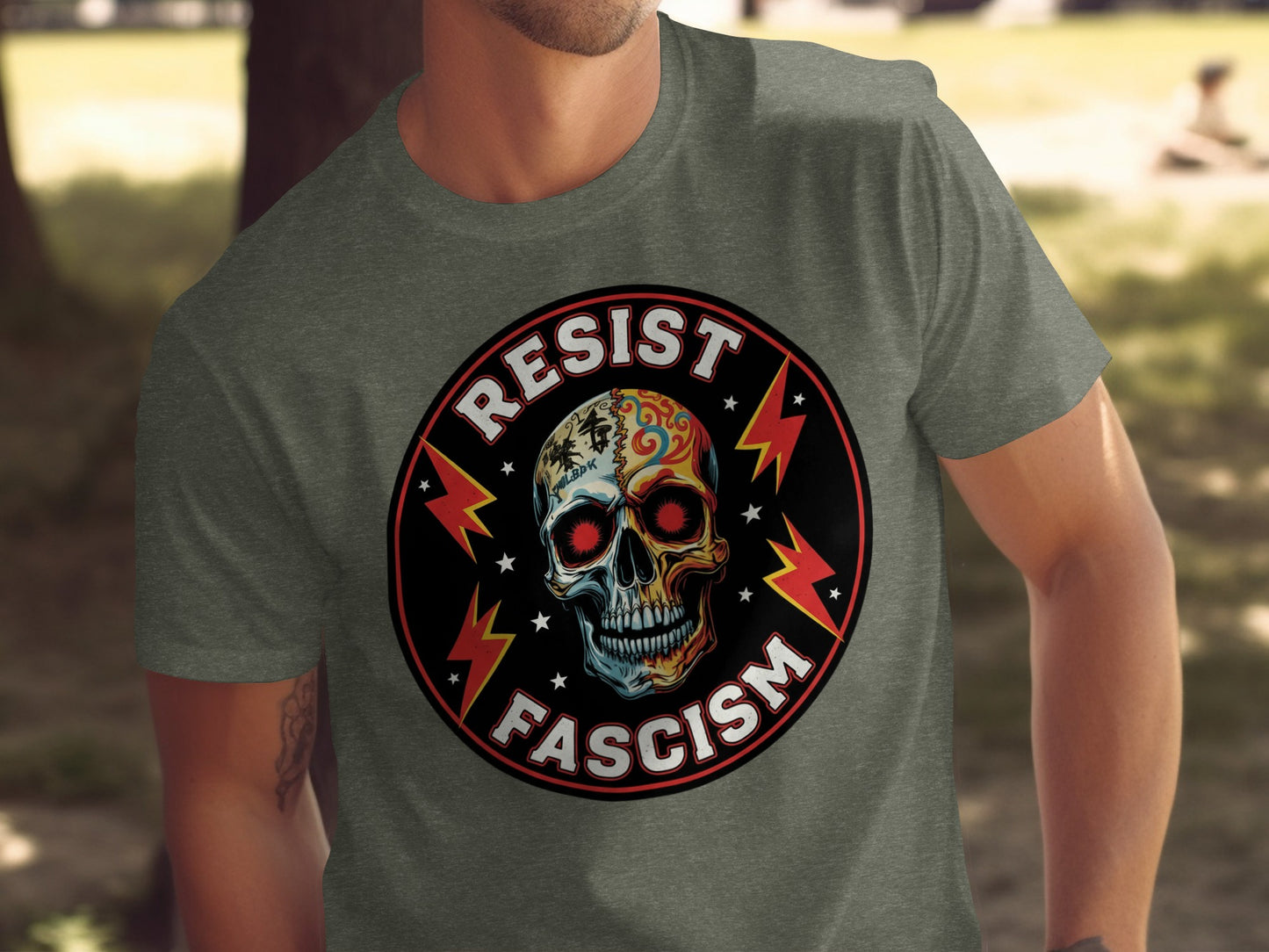 Resist Fascism Skull Design Graphic T-shirt product type