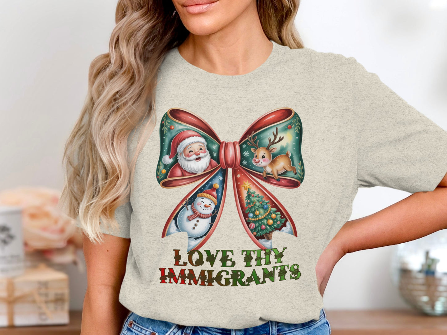 Love Thy Immigrants Festive Holiday Graphic Tee