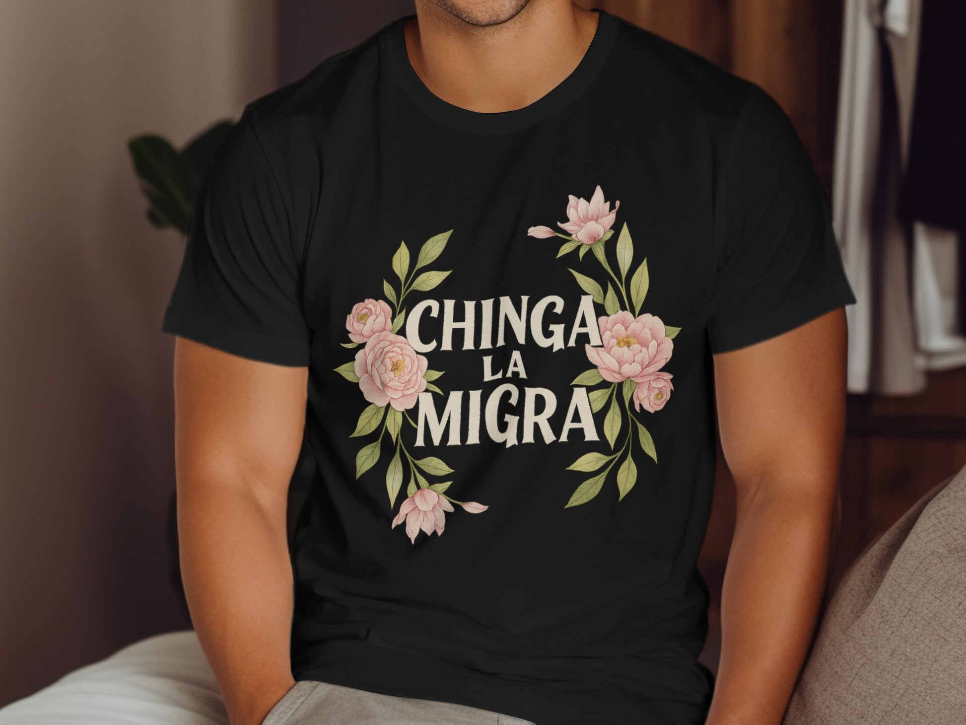 Chinga La Migra Floral Design Graphic T-shirt product