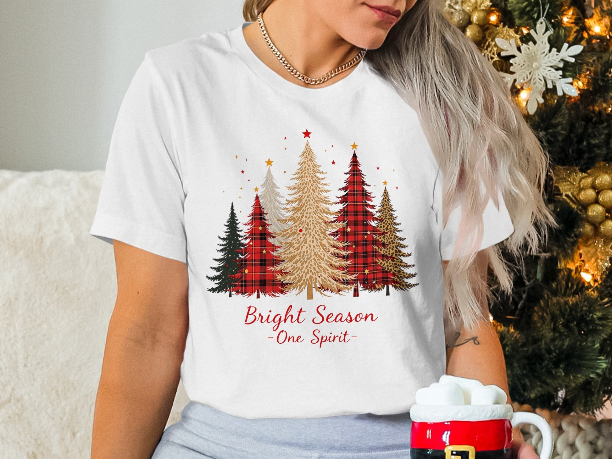Bright Season Holiday T-Shirt with Festive Trees Design