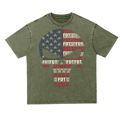FDT Skull Anti Trump Tee Snow Washed Heavyweight Oversize T-Shirt