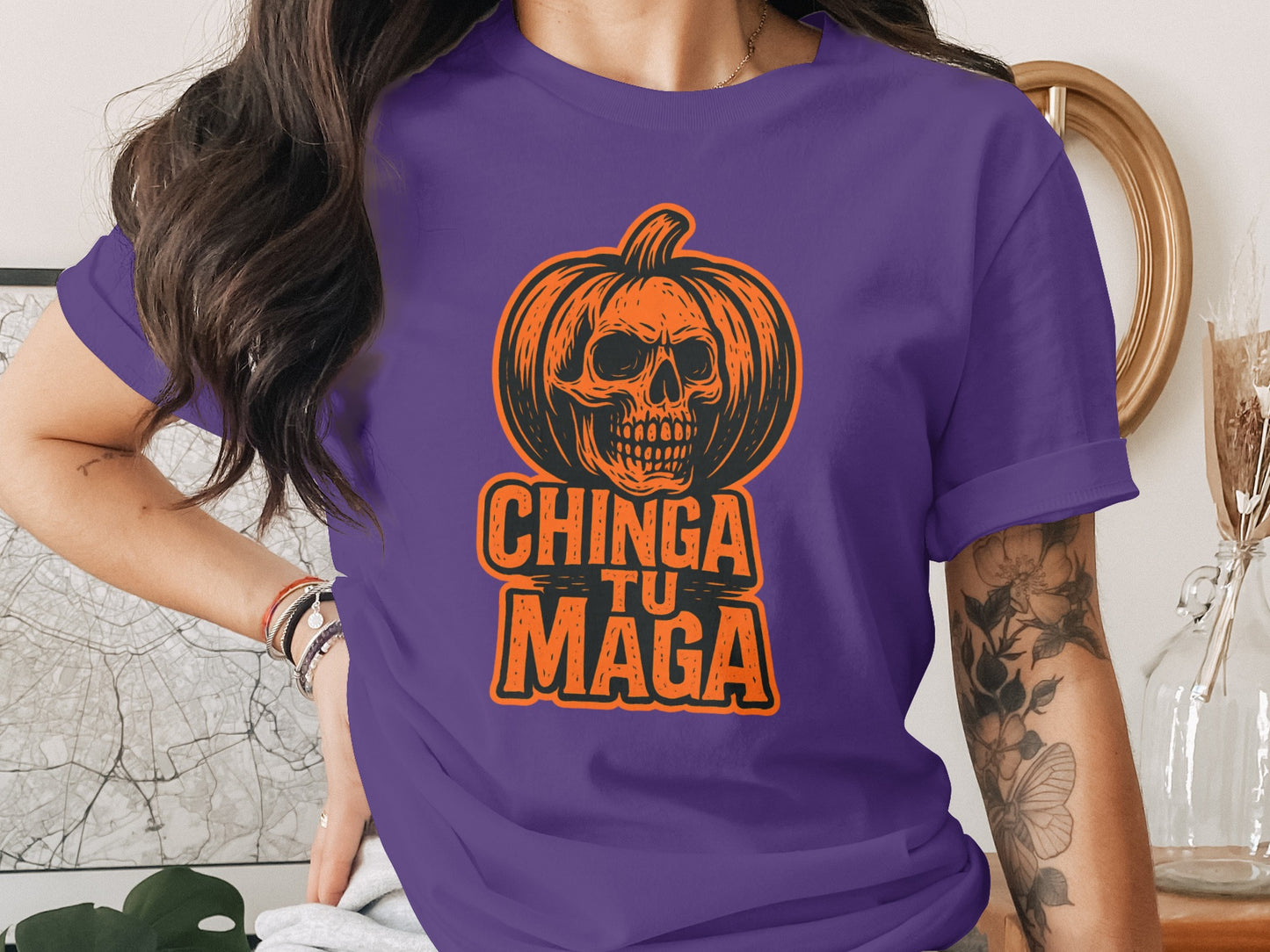 Chinga Tu Maga Pumpkin Skull Unique Graphic T-Shirt product
