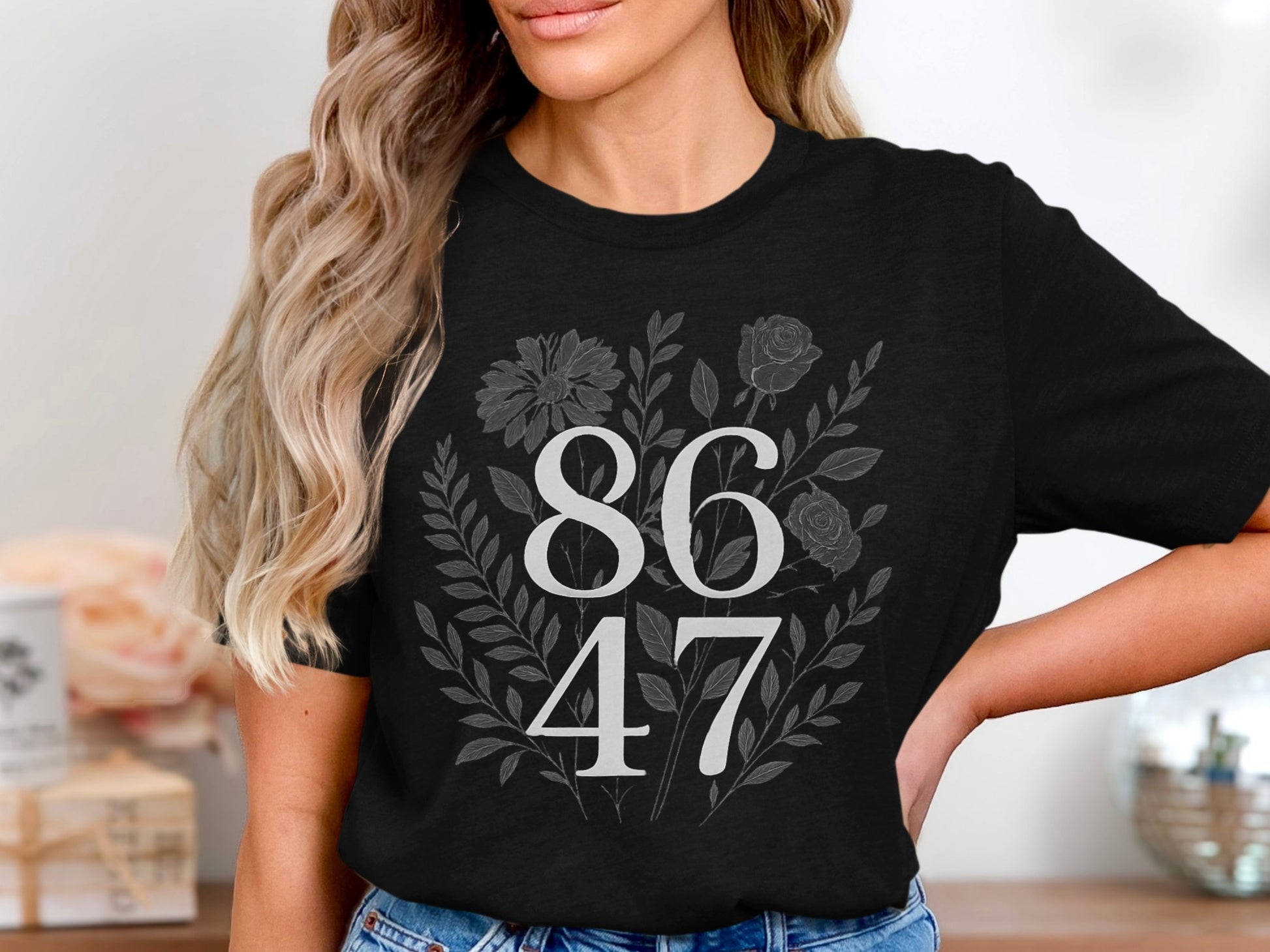 Vintage Floral Design 8647 Graphic Black T-shirt product