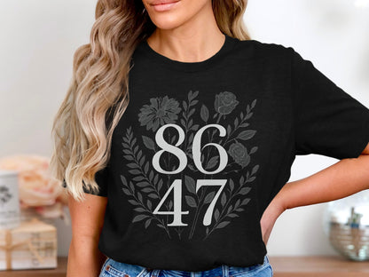 Vintage Floral Design 8647 Graphic Black T-shirt product