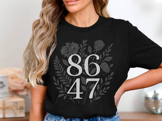 Vintage Floral Design 8647 Graphic Black T-shirt product