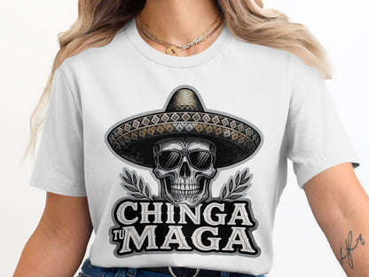 Chinga Tu Maga Skull Hat Graphic Tee Shirt product