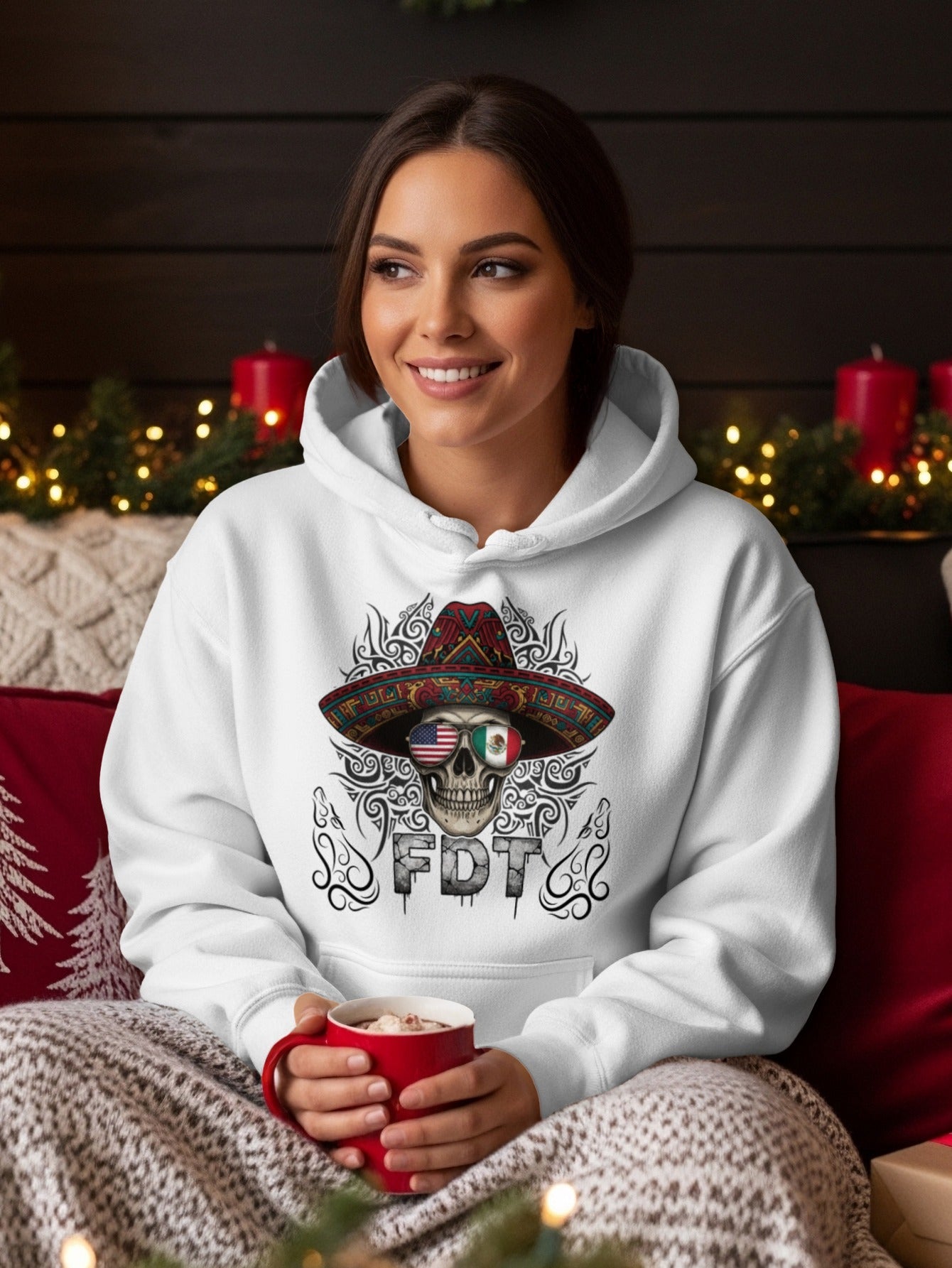 Festive Holiday Sweatshirt with Colorful Skull Design