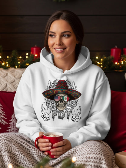 Festive Holiday Sweatshirt with Colorful Skull Design