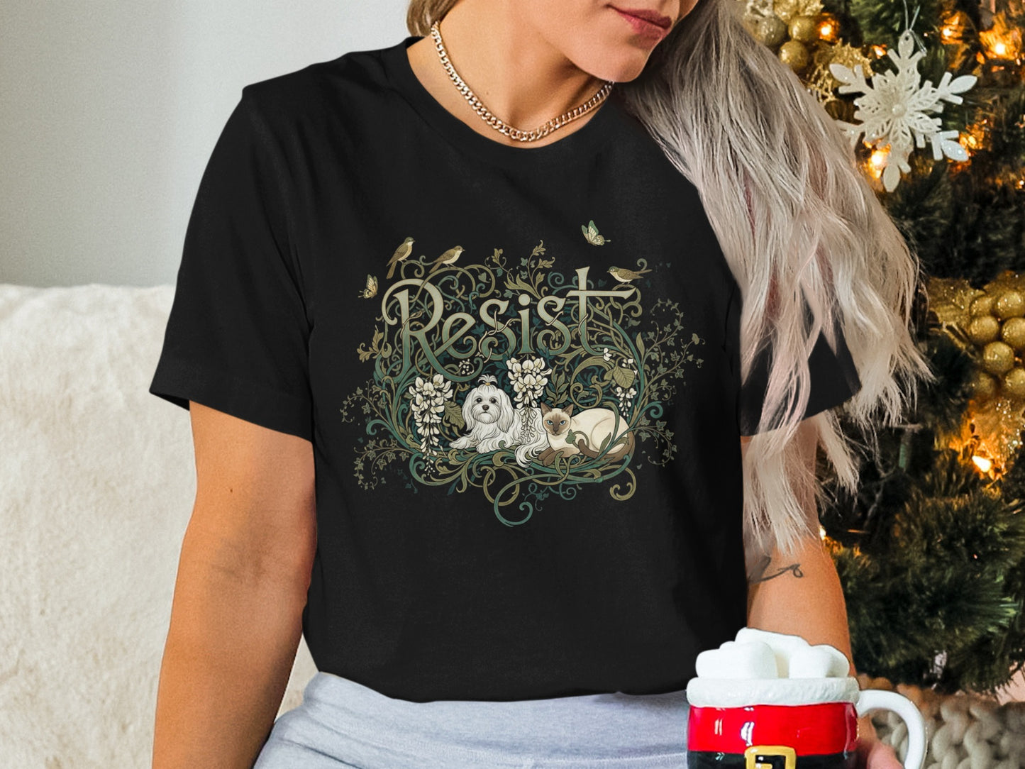 Resist Graphic T-shirt with Cute Animals Design