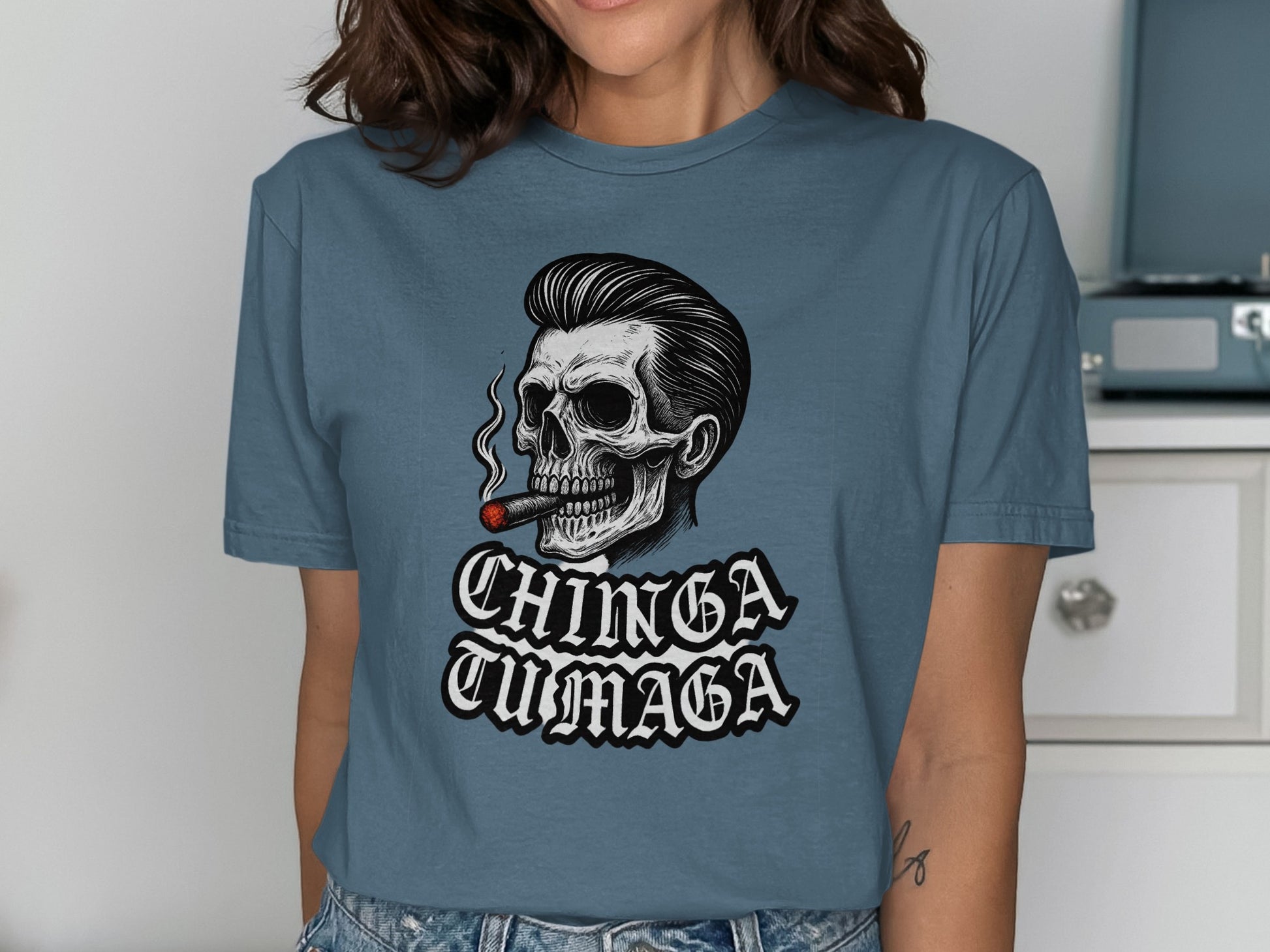Chinga Tu Maga Skull Smoking Graphic Tee product