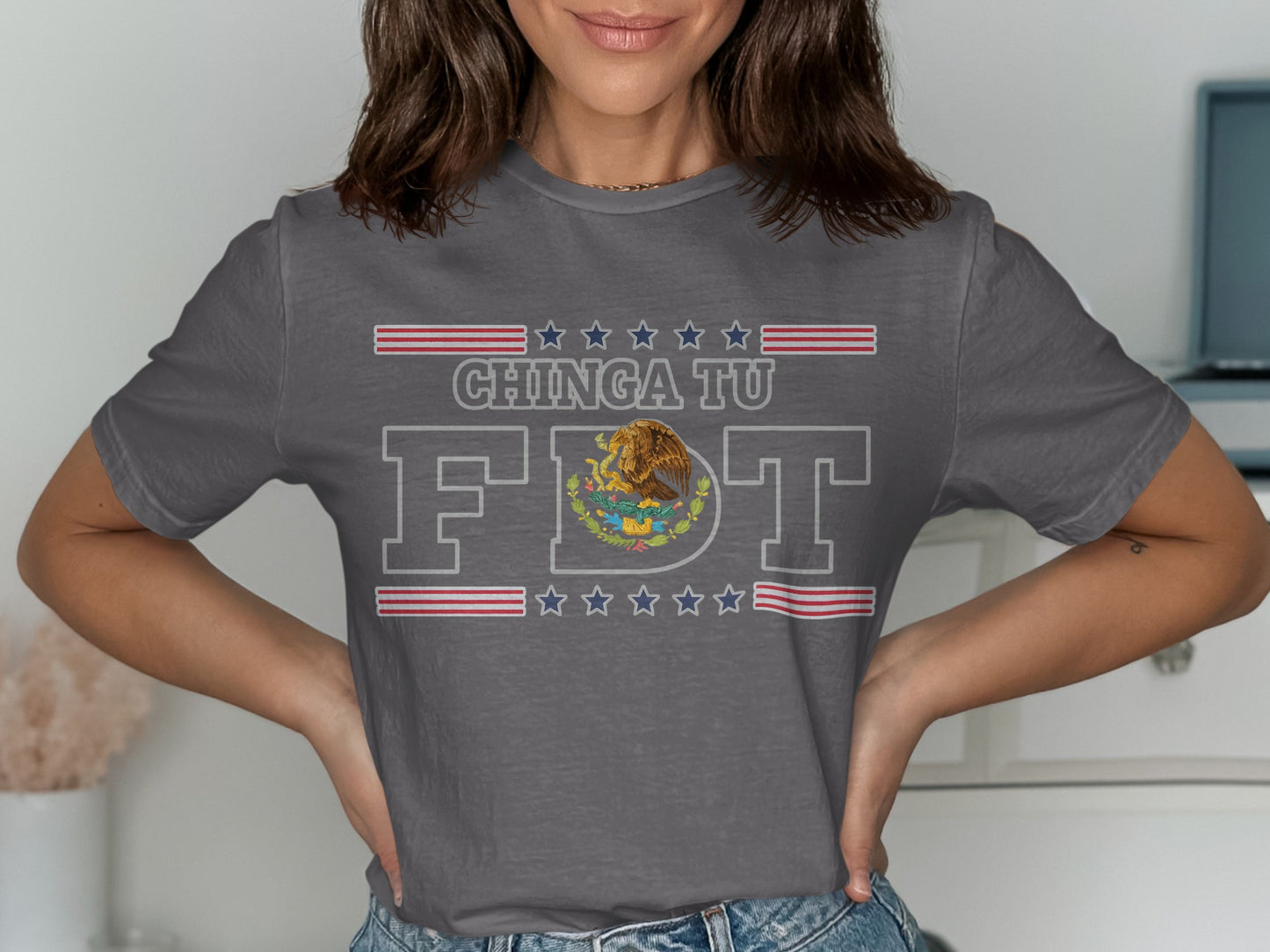 Chinga Tu F T Shirt with Patriotic Eagle Design product type