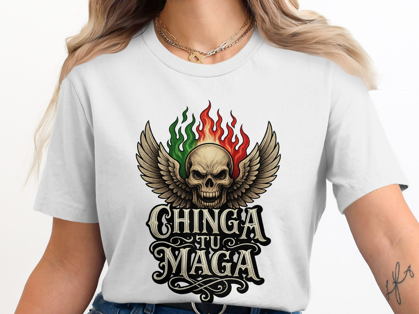 Vibrant Skull Design Chinga Tu Maga Graphic Tee product