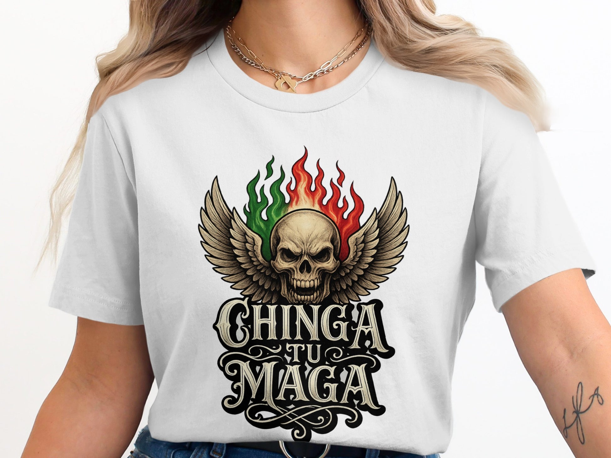 Vibrant Skull Design Chinga Tu Maga Graphic Tee product