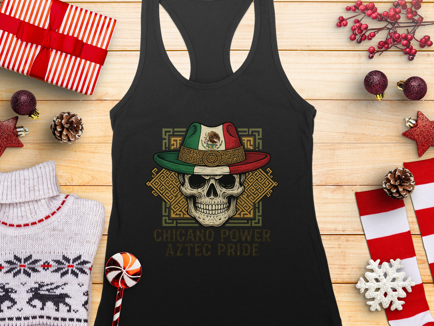 Chicano Power Aztec Pride Skull Tank Top Product