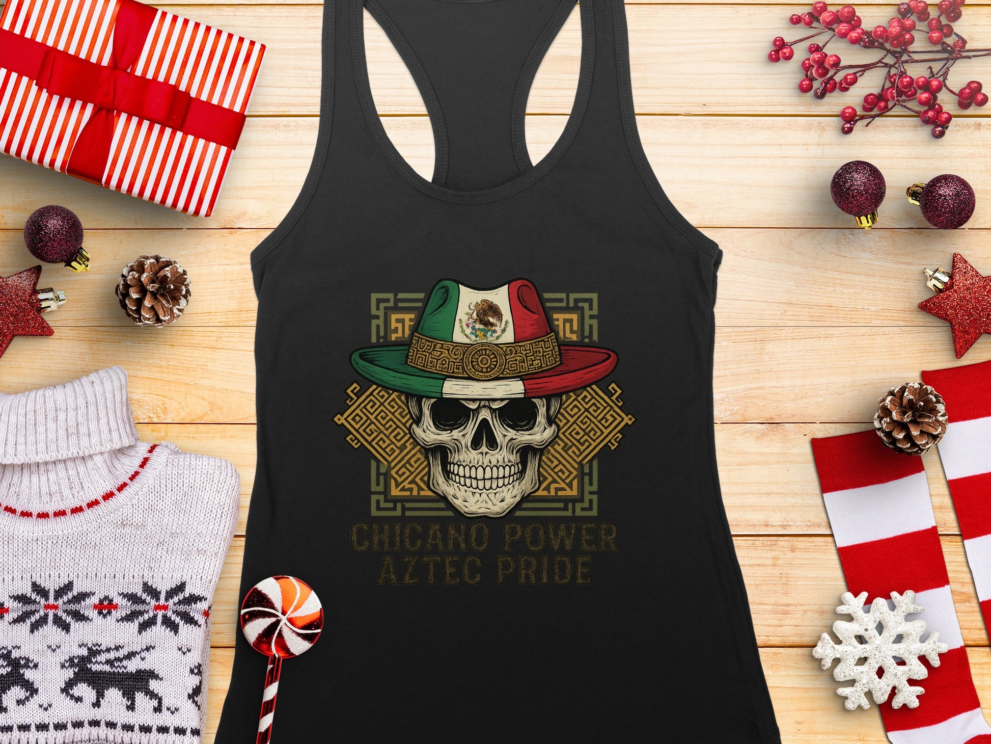 Chicano Power Aztec Pride Skull Tank Top Product