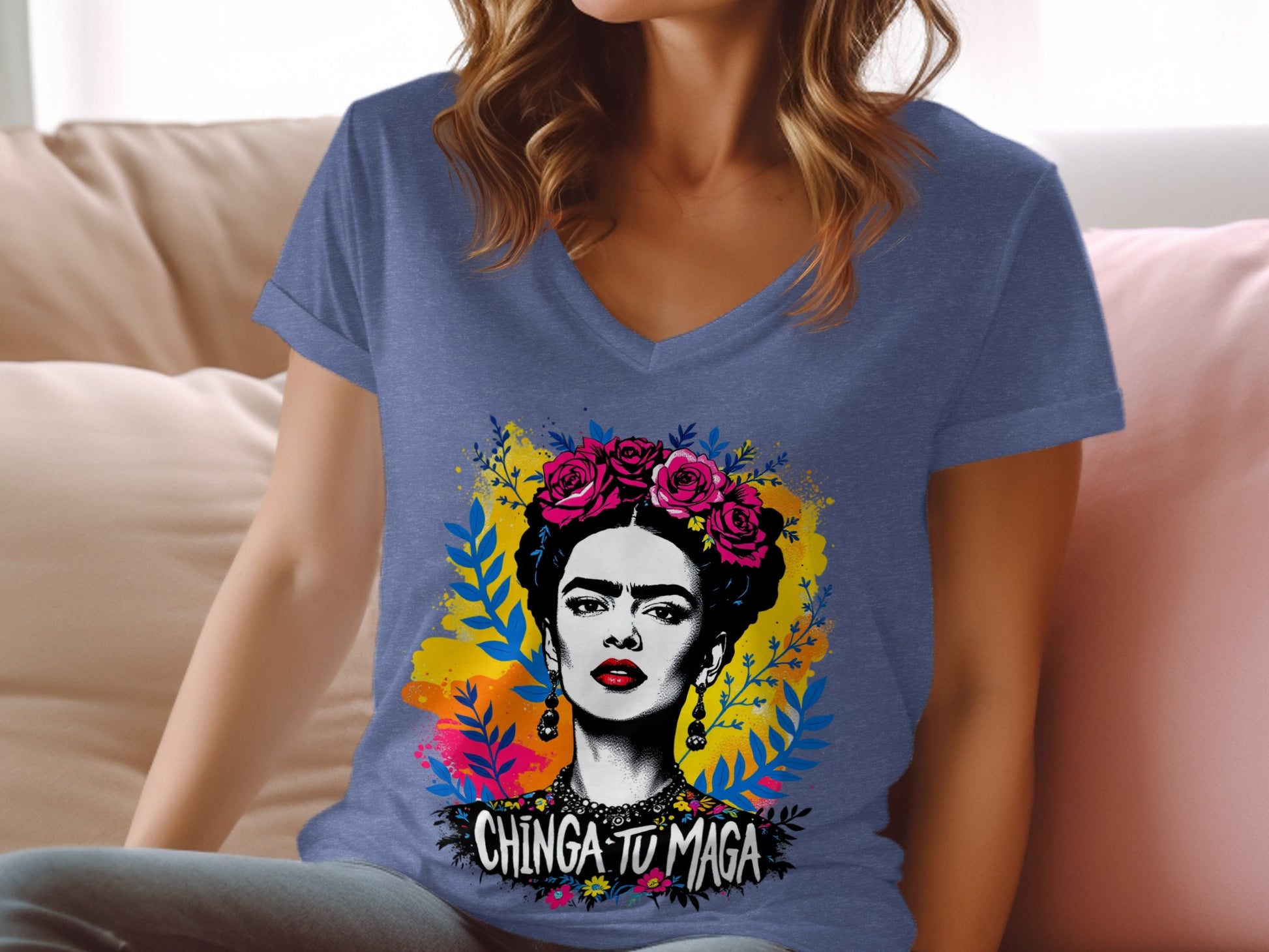 Chinga Tu Maga Graphic V-Neck Shirt for Adults