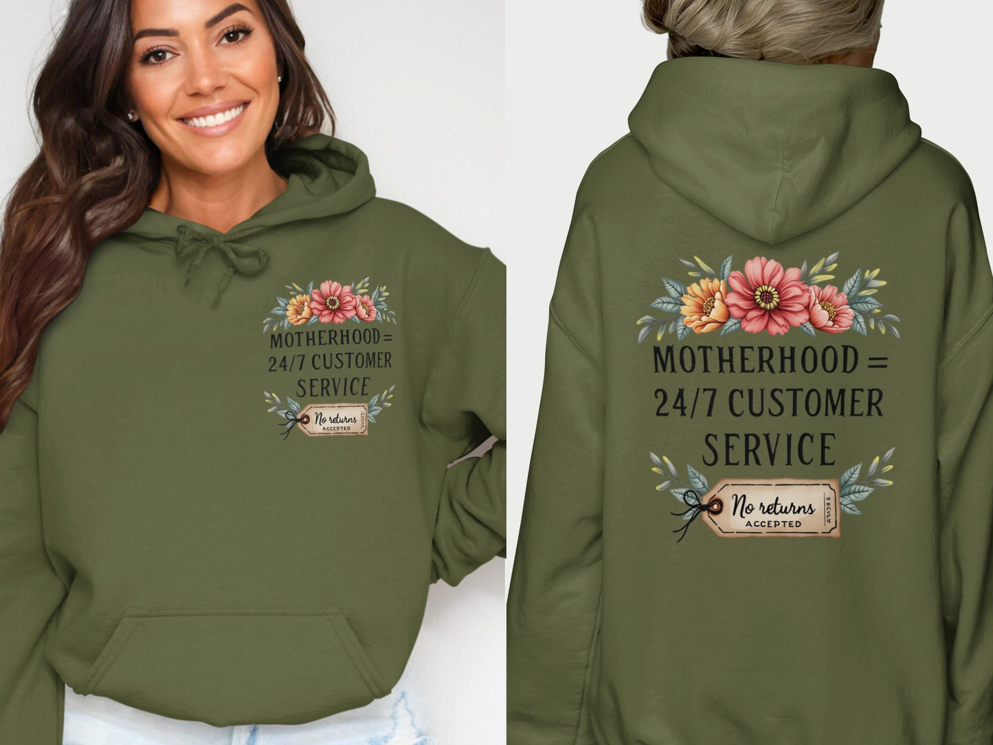 Motherhood Equals 24 7 Customer Service Hooded Product