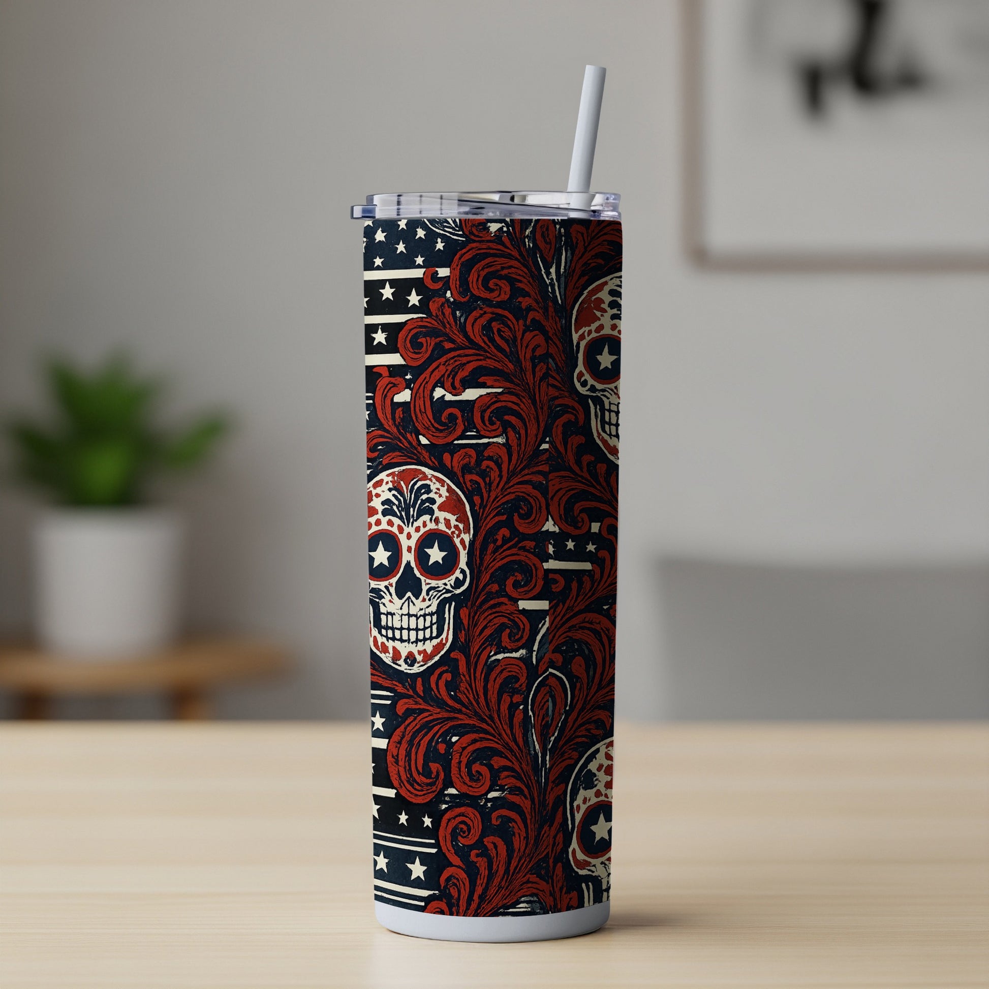 Patriotic Skull and Floral Design Tumbler product