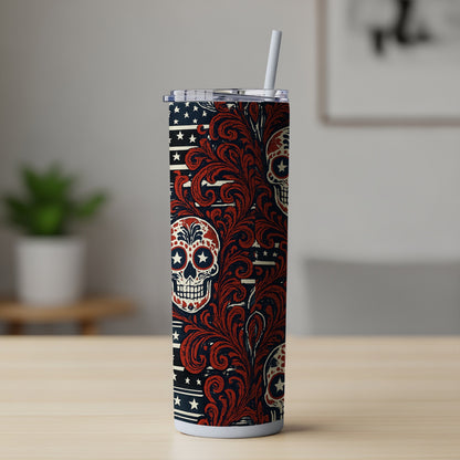 Patriotic Skull and Floral Design Tumbler product