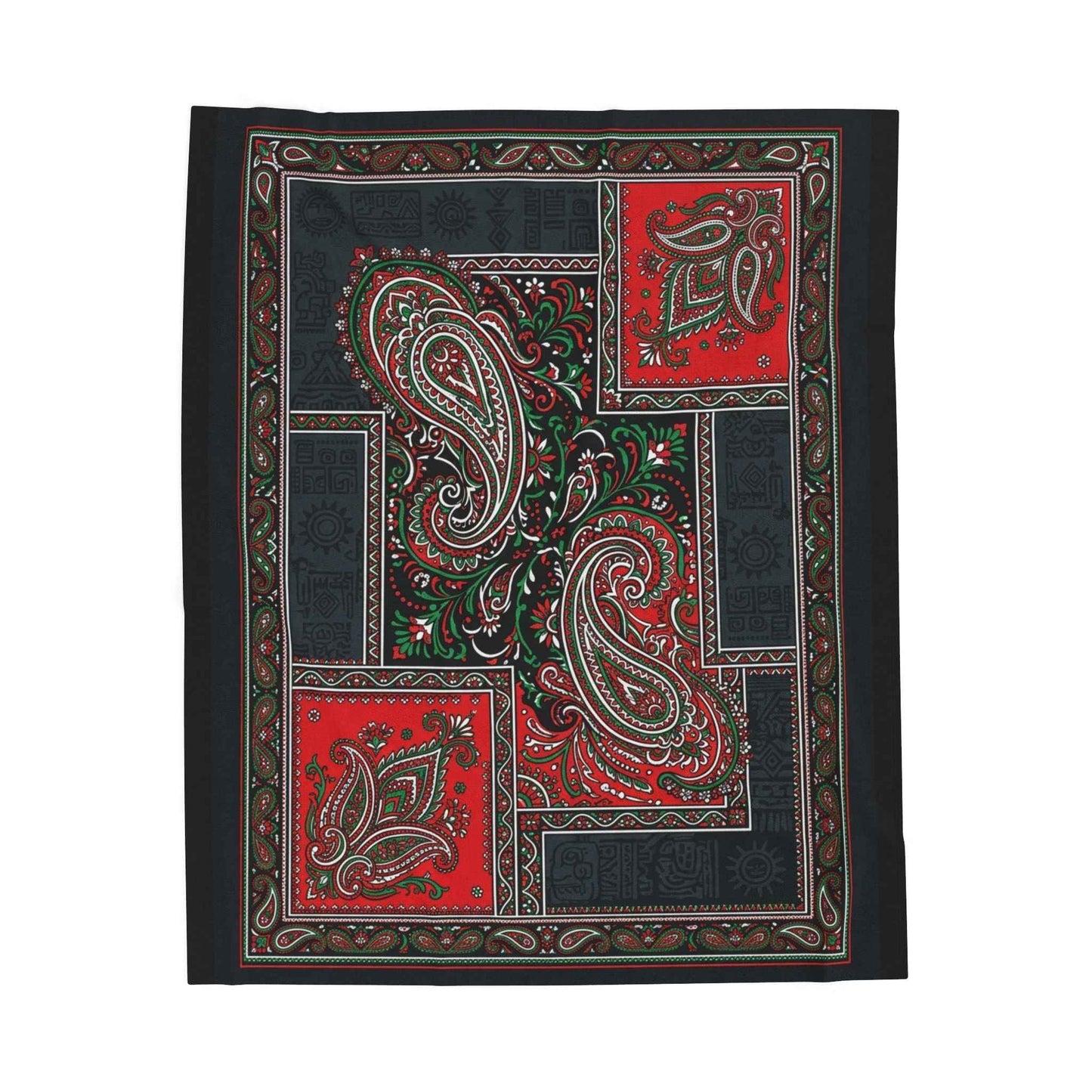 Vibrant Paisley Patchwork Blanket, Bohemian Red Black Green Throw, Intricate Ethnic Design, Artistic Folk Art Print, Unique Cozy Blankets
